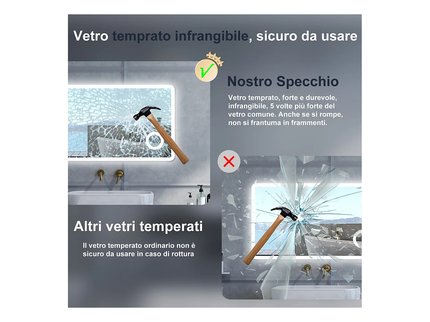 Specchio da bagno Rettangolare con 100x60cm,ingranditore 3x,Blue tooth,3 colori,Memoria, Antifog,Regorabile,Retroilluminato,doppio interruttore,