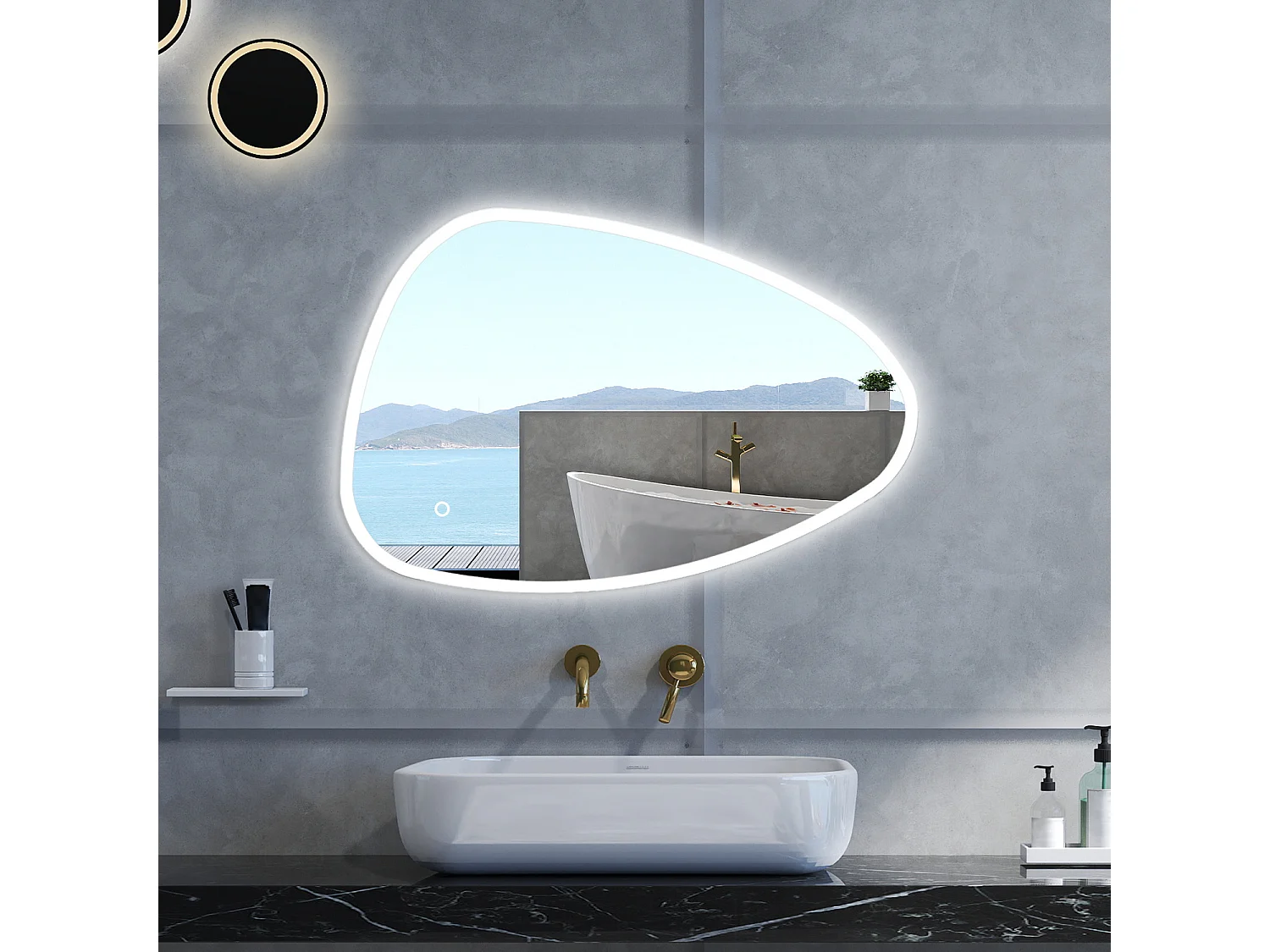 Specchio da bagno Asimmetrico con 100x80cm,3 colori,Memoria, Antifog,Regorabile,Retroilluminato,doppio interruttore,