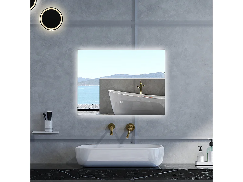 Specchio da bagno Rettangolare con 80x60cm,Memoria, Antifog,Regorabile,Retroilluminato,doppio interruttore,