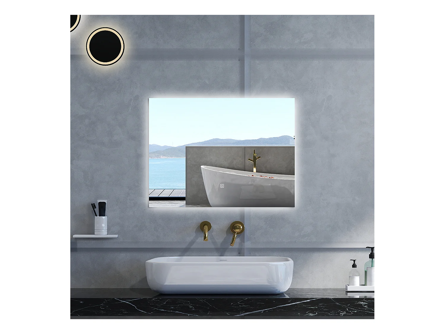 Specchio da bagno Rettangolare con 80x60cm,Memoria, Antifog,Regorabile,Retroilluminato,doppio interruttore,