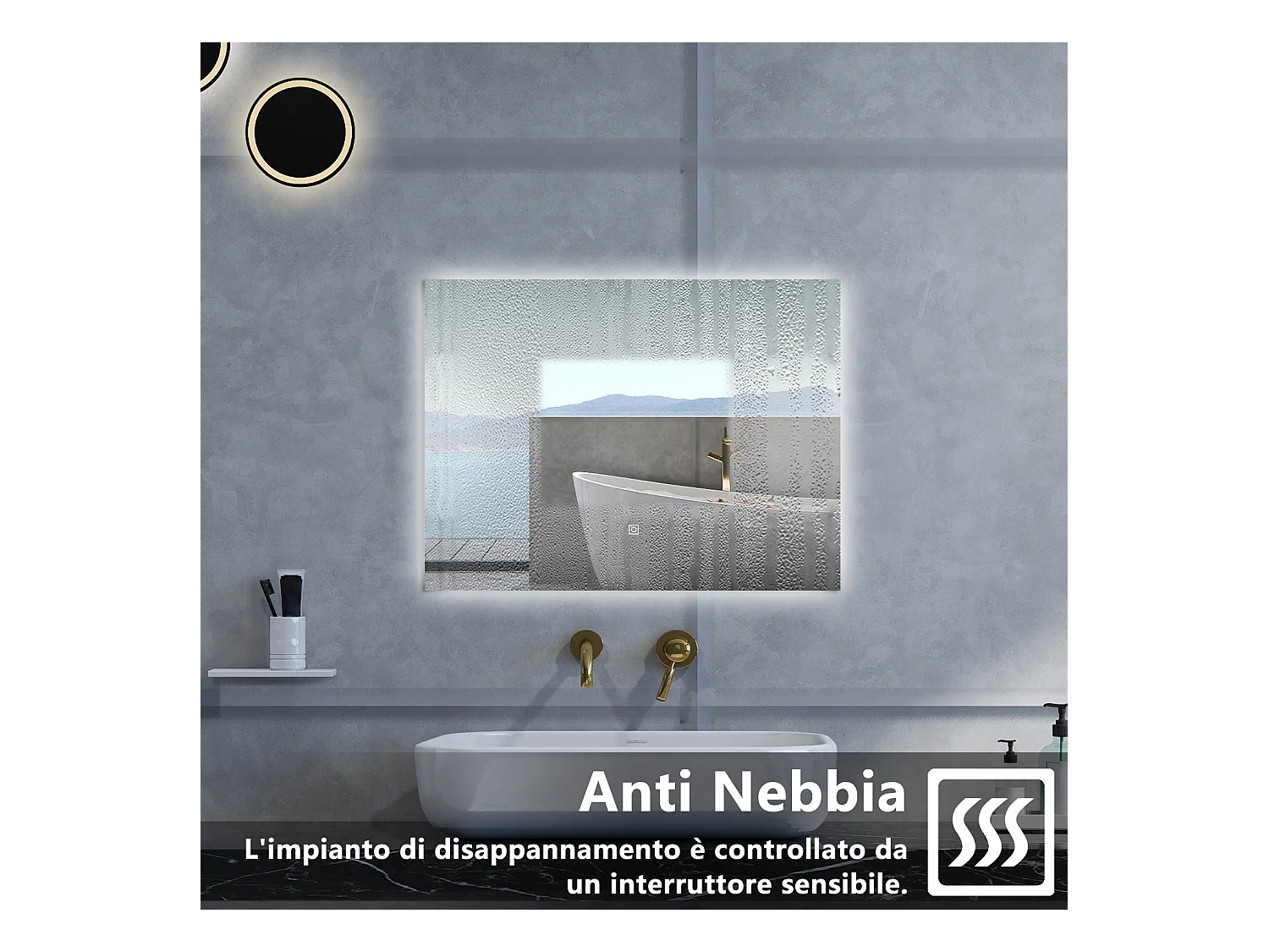 Specchio da bagno Rettangolare con 80x60cm,Memoria, Antifog,Regorabile,Retroilluminato,doppio interruttore,