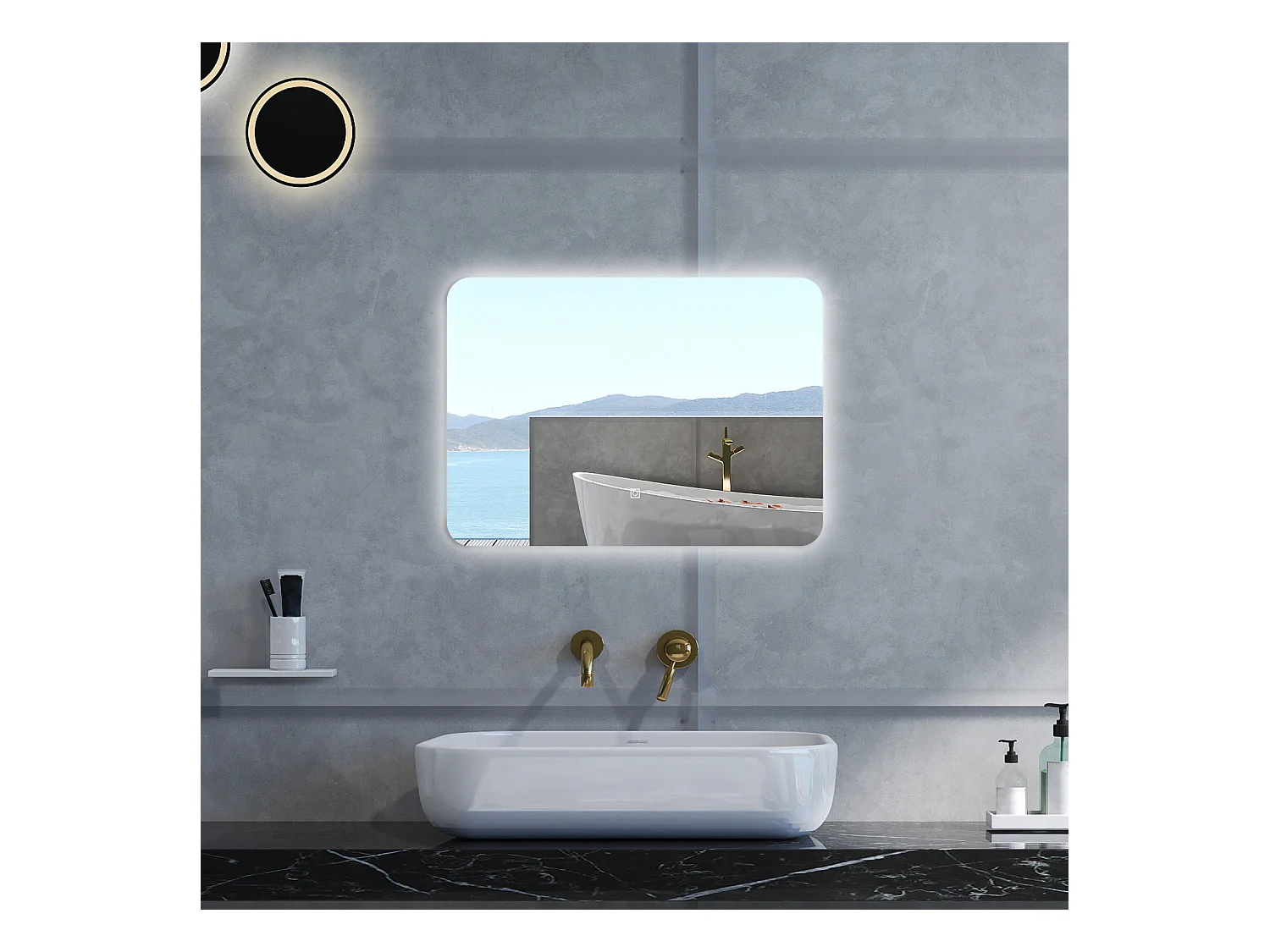 Specchio da bagno Rettangolare con 80x60cm,Memoria,Regorabile,Retroilluminato,doppio interruttore,HD temperato