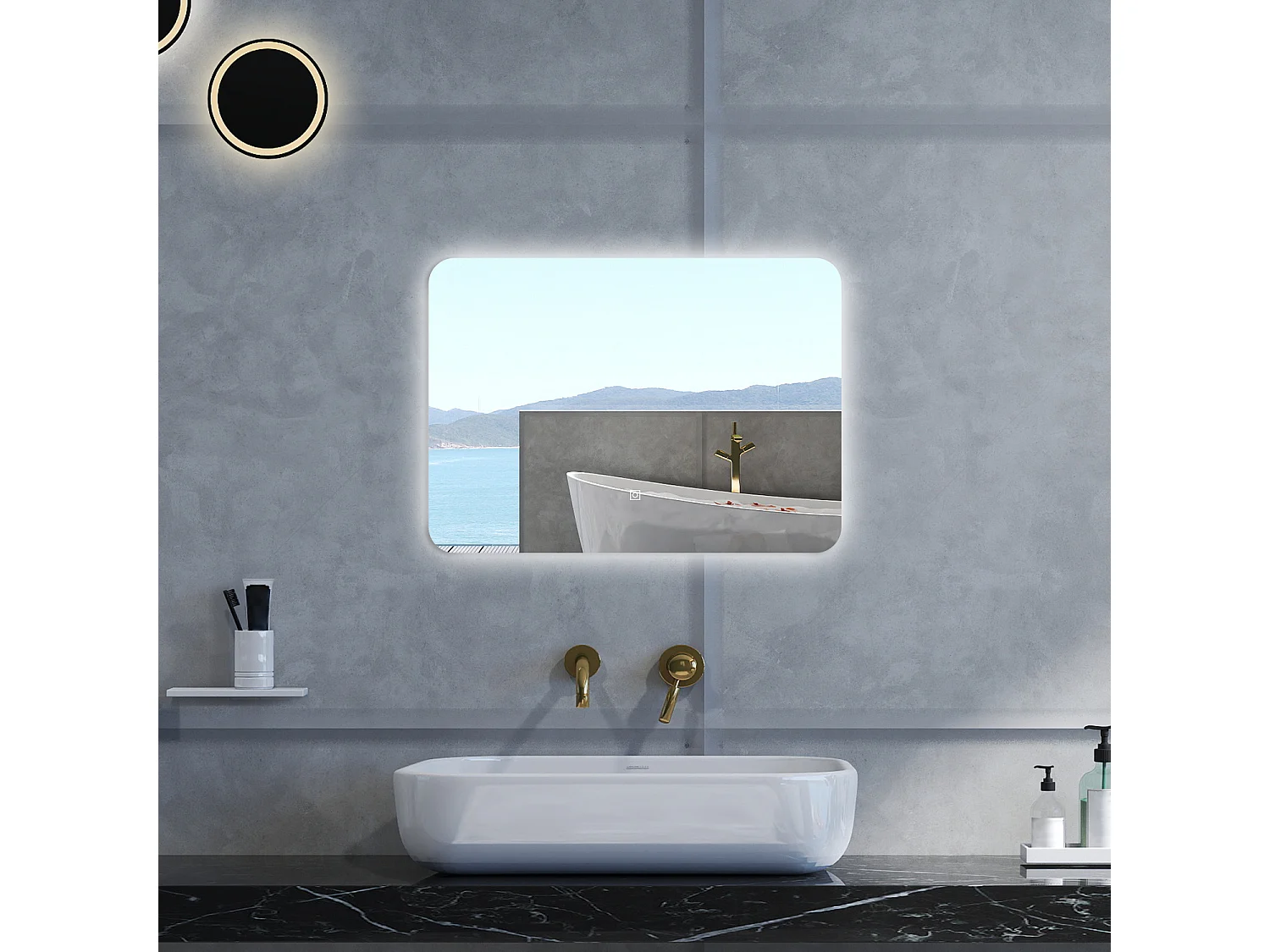 Specchio da bagno Rettangolare con 80x60cm,Memoria,Regorabile,Retroilluminato,doppio interruttore,HD temperato