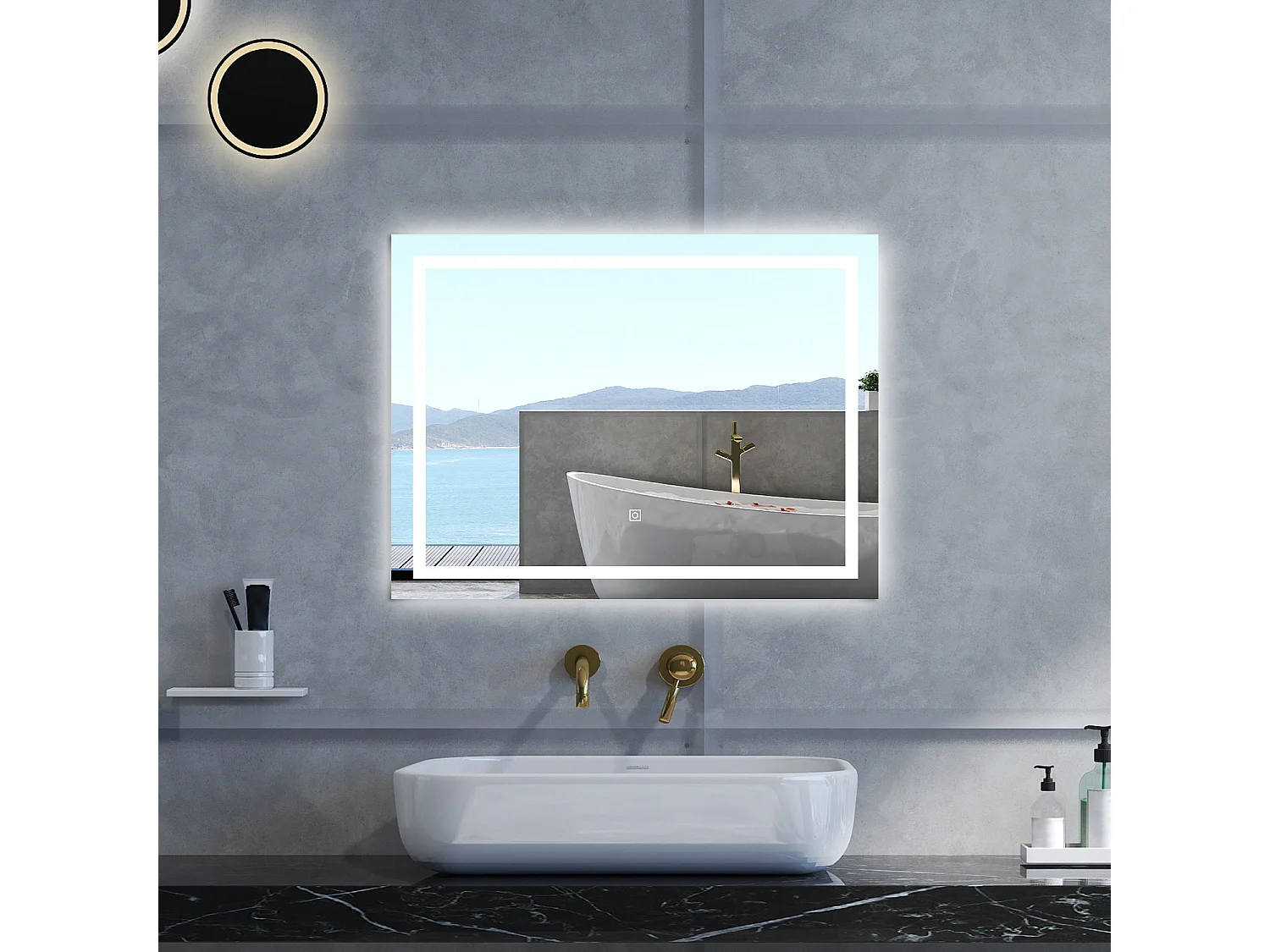 Specchio da bagno Rettangolare con 80x60cm,Memoria, Antifog,Regorabile,Retroilluminato,doppio interruttore,
