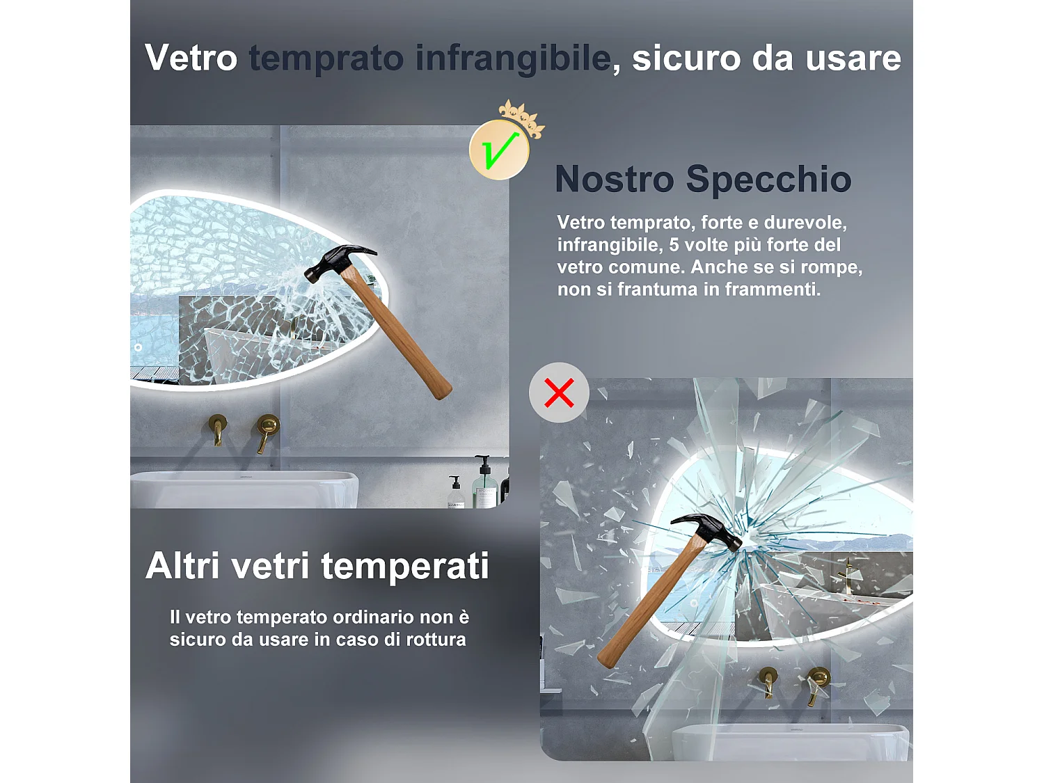 Specchio da bagno Asimmetrico con 120x80cm,3 colori,Memoria, Antifog,Regorabile,Retroilluminato,doppio interruttore,