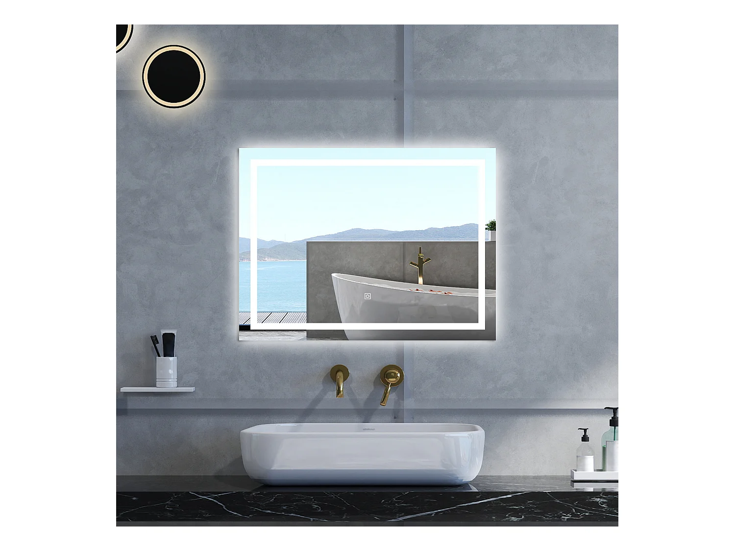 Specchio da bagno Rettangolare con 100x60cm,Memoria, Antifog,Regorabile,Retroilluminato,doppio interruttore,