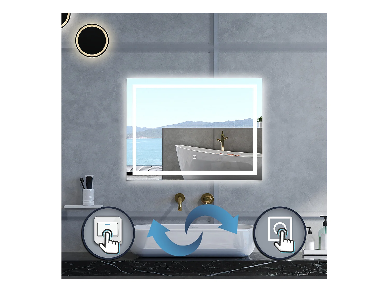 Specchio da bagno Rettangolare con 100x60cm,Memoria, Antifog,Regorabile,Retroilluminato,doppio interruttore,