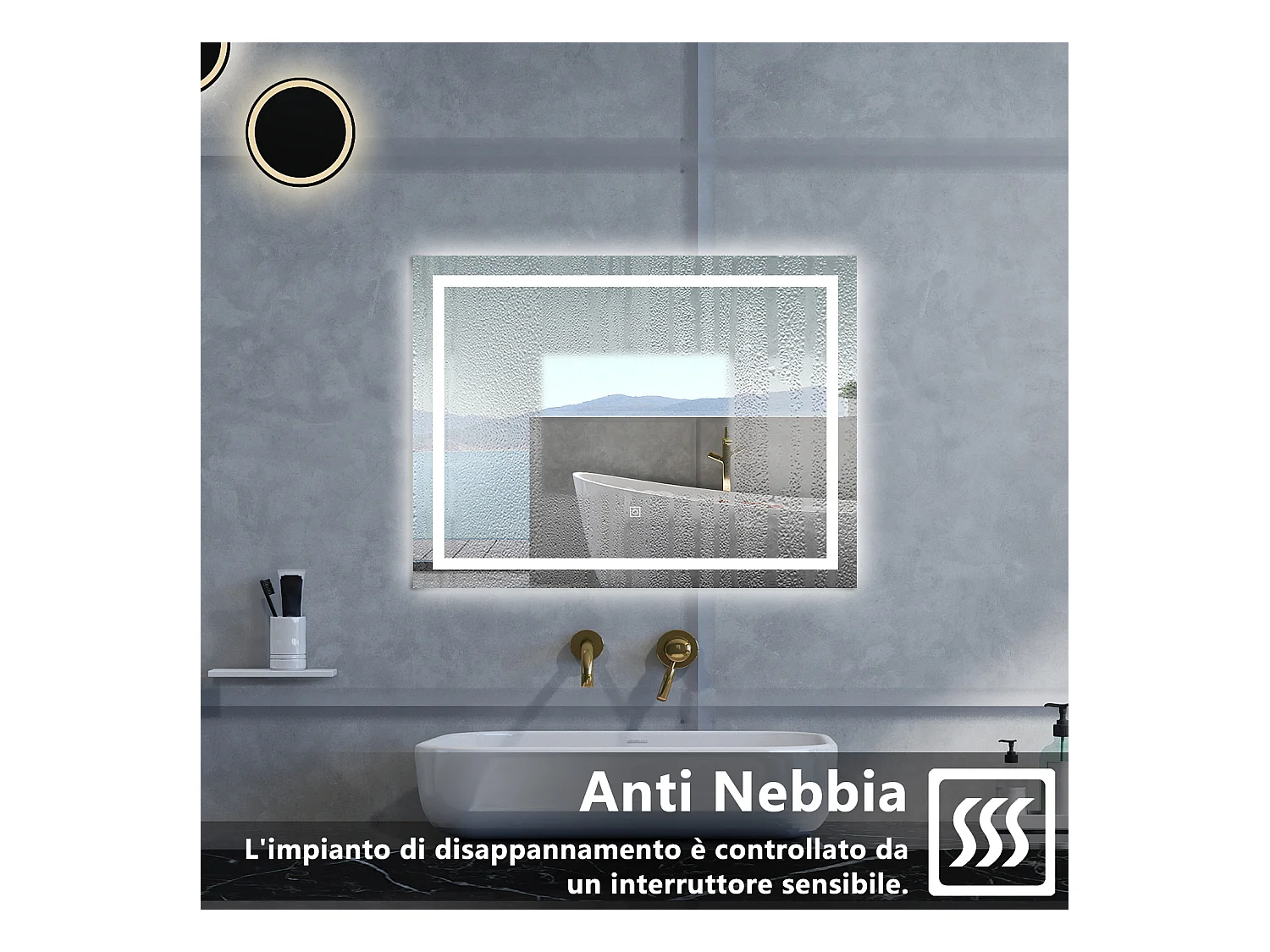 Specchio da bagno Rettangolare con 100x60cm,Memoria, Antifog,Regorabile,Retroilluminato,doppio interruttore,