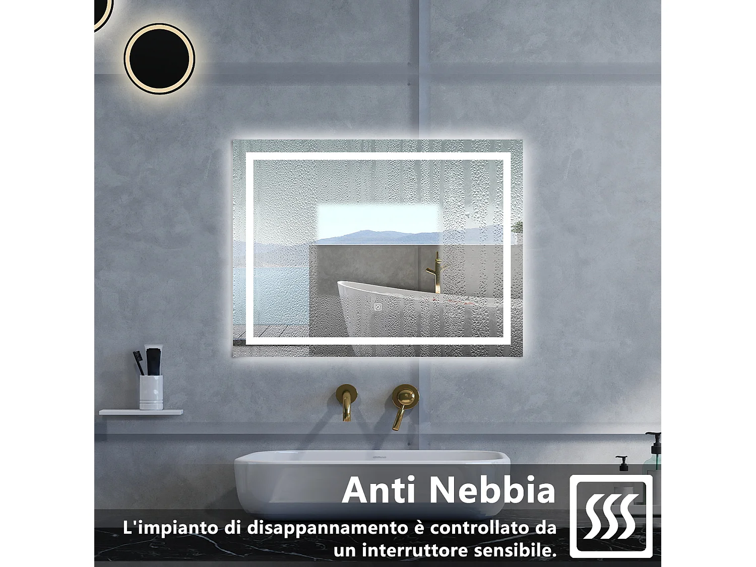 Specchio da bagno Rettangolare con 100x60cm,Memoria, Antifog,Regorabile,Retroilluminato,doppio interruttore,