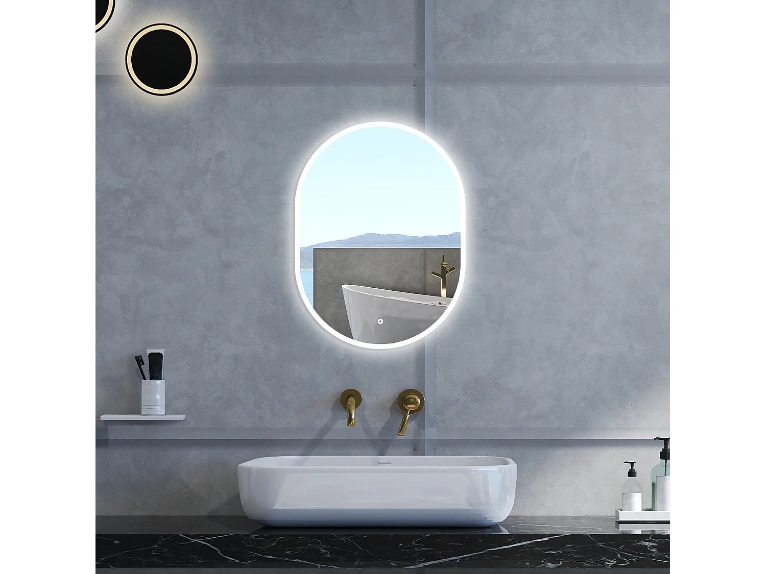 Specchio da bagno Ovale con 60x80cm,Memoria, Antifog,Regorabile,Retroilluminato,doppio interruttore,