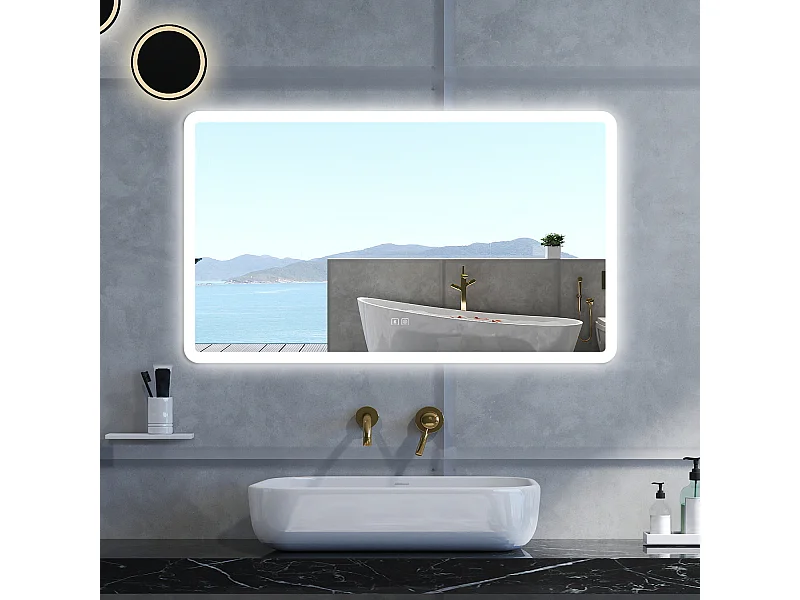 Specchio da bagno Rettangolare con 120x70cm,Blue tooth,3 colori,Memoria, Antifog,Regorabile,Retroilluminato,doppio interruttore,