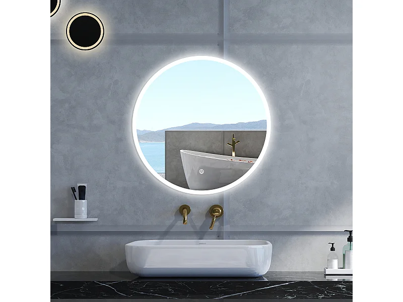 Specchio da bagno Rotondo con 120cm,3 colori,Memoria, Antifog,Regorabile,Retroilluminato,doppio interruttore,