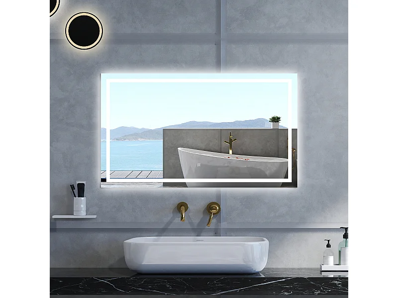 Specchio da bagno Rettangolare con 120x80cm,Memoria, Antifog,Regorabile,Retroilluminato,doppio interruttore,