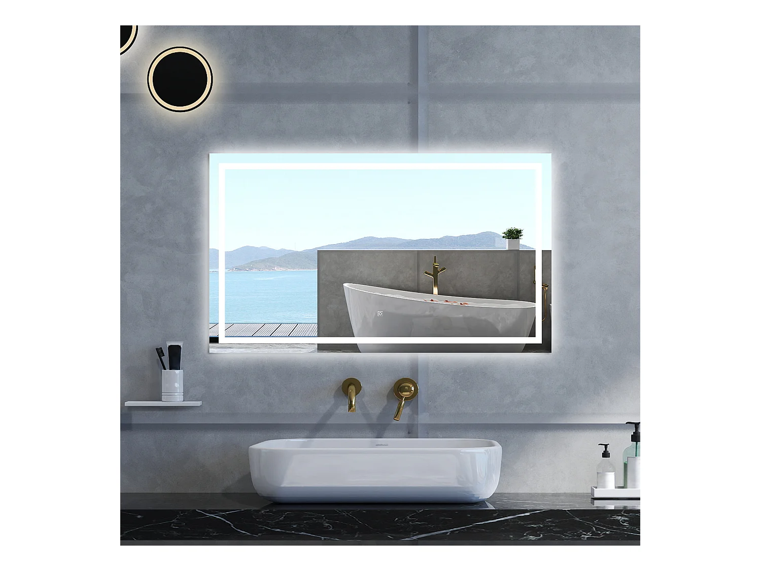 Specchio da bagno Rettangolare con 120x80cm,Memoria, Antifog,Regorabile,Retroilluminato,doppio interruttore,