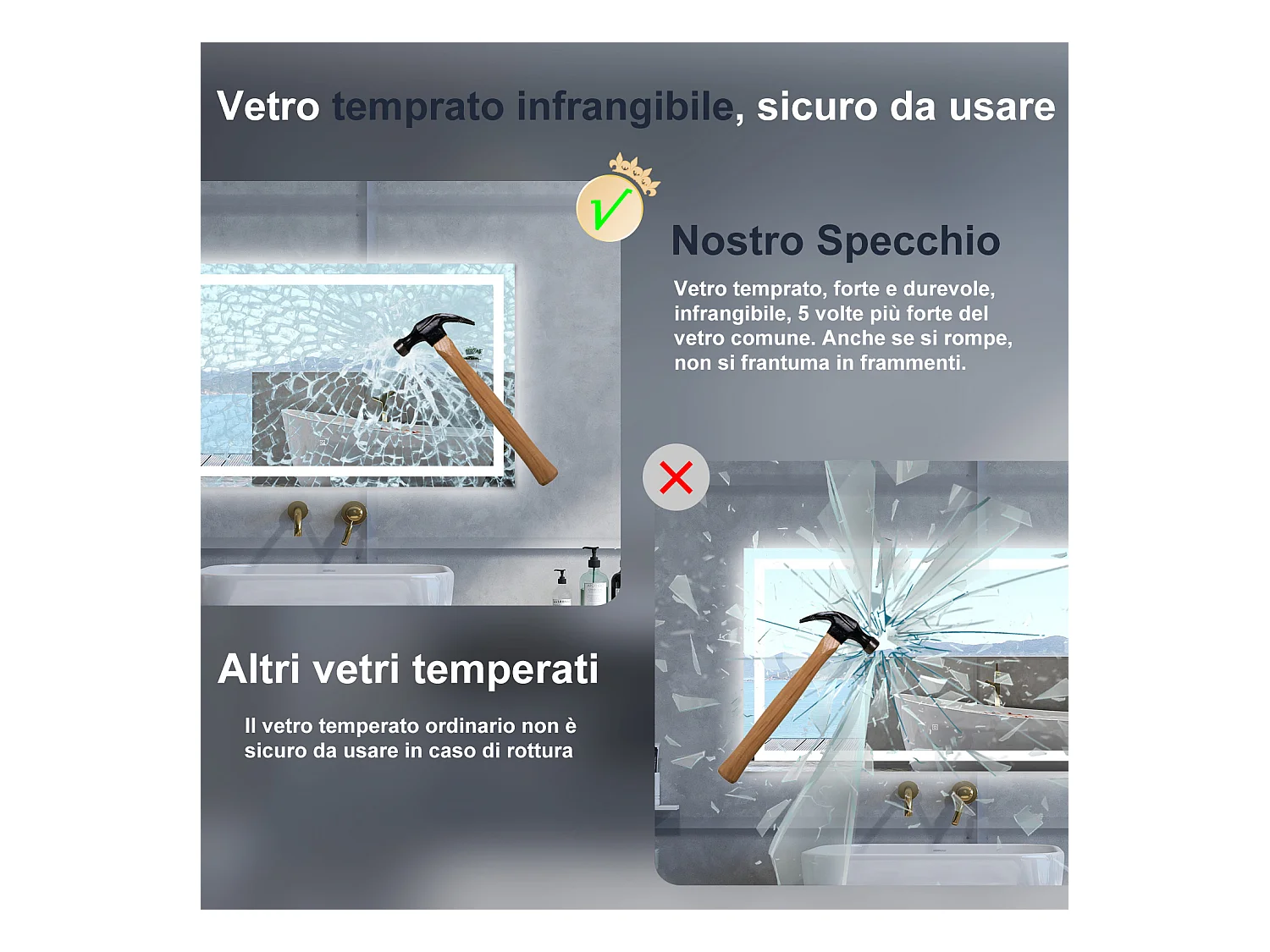 Specchio da bagno Rettangolare con 120x80cm,Memoria, Antifog,Regorabile,Retroilluminato,doppio interruttore,