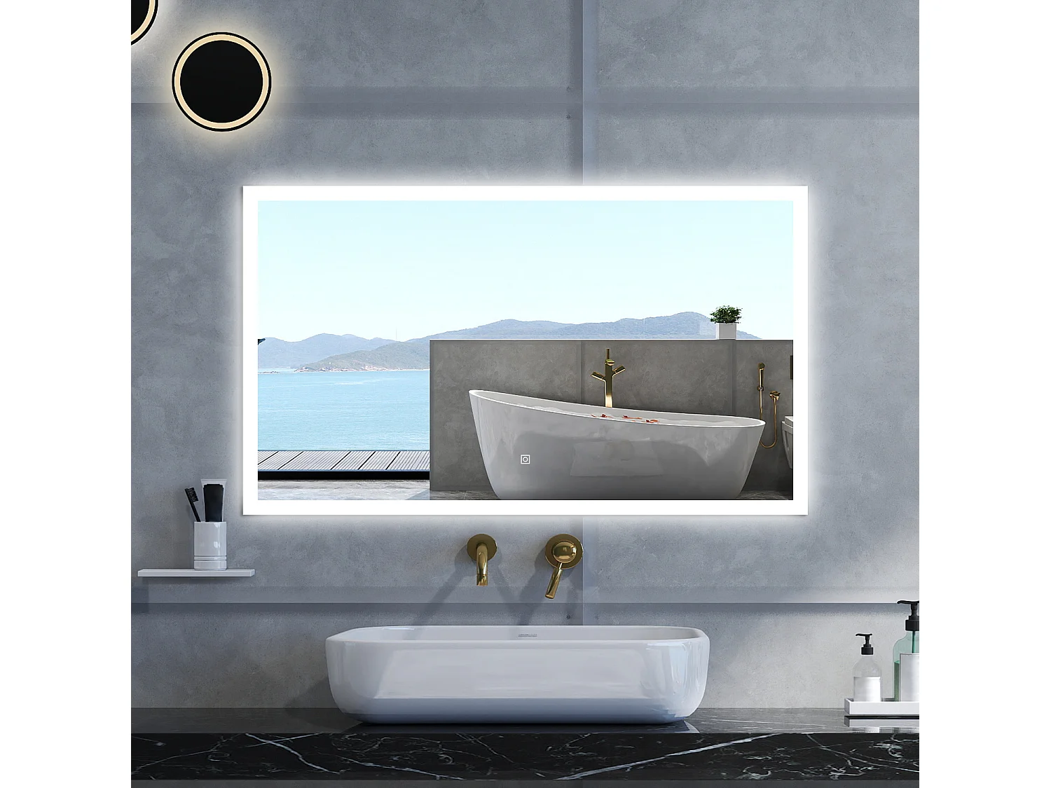 Specchio da bagno Rettangolare con 100x60cm,3 colori,Memoria, Antifog,Regorabile,Retroilluminato,doppio interruttore,