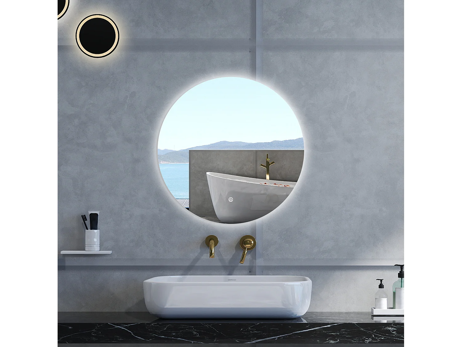 Specchio da bagno Rotondo con 60cm,Memoria, Antifog,Regorabile,Retroilluminato,doppio interruttore,