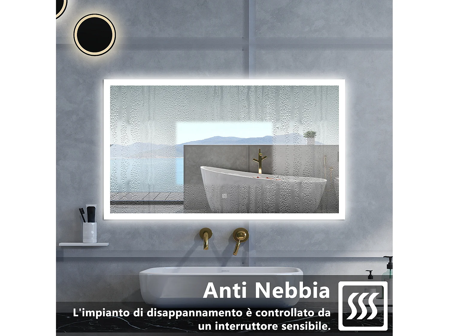 Specchio da bagno Rettangolare con 100x60cm,Memoria, Antifog,Regorabile,Retroilluminato,doppio interruttore,