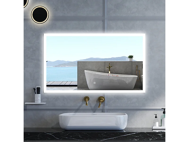 Specchio da bagno Rettangolare con 100x60cm,Memoria, Antifog,Regorabile,Retroilluminato,doppio interruttore,