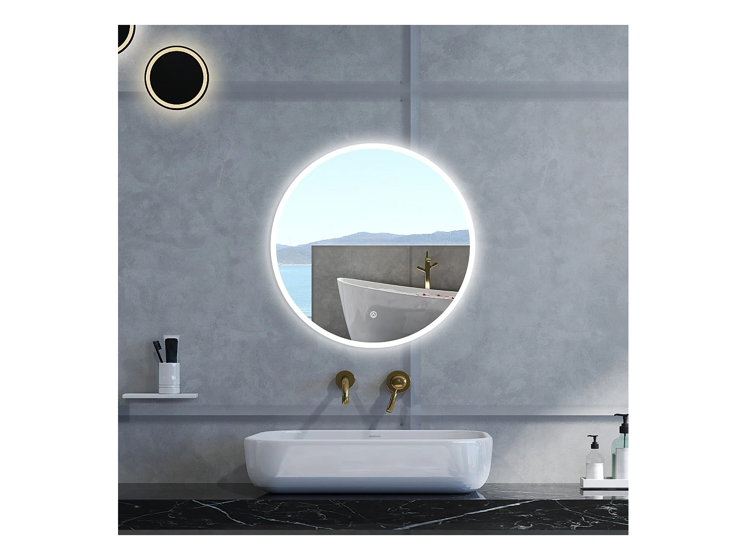 Specchio da bagno Rotondo con 120cm,Memoria, Antifog,Regorabile,Retroilluminato,doppio interruttore,
