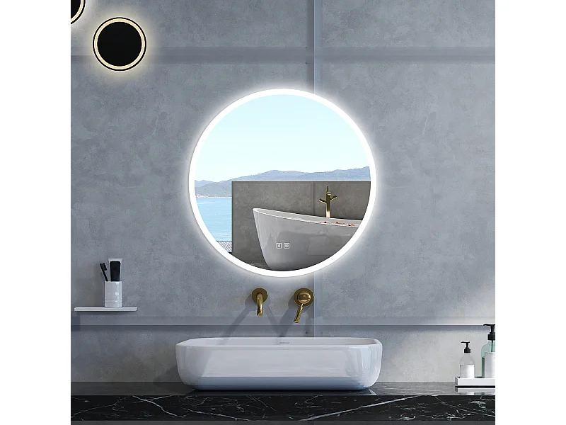 Specchio da bagno Rotondo con 70cm,Blue tooth,3 colori,Memoria, Antifog,Regorabile,Retroilluminato,doppio interruttore,