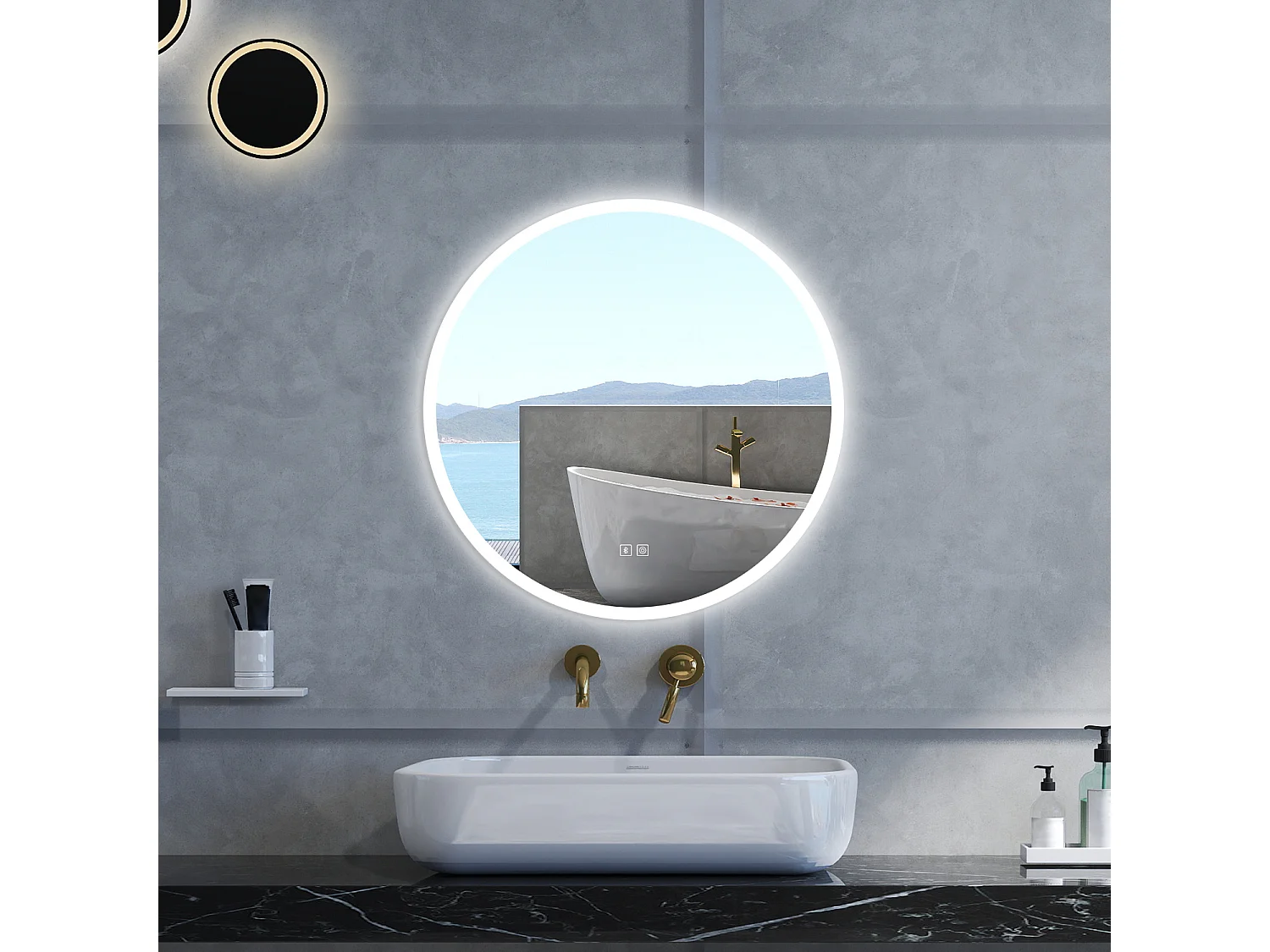 Specchio da bagno Rotondo con 70cm,Blue tooth,3 colori,Memoria, Antifog,Regorabile,Retroilluminato,doppio interruttore,