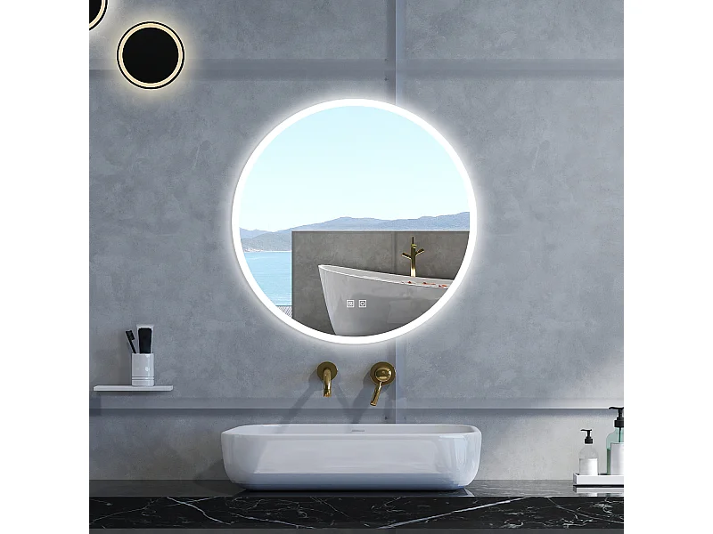 Specchio da bagno Rotondo con 80cm,3 colori,Memoria, Antifog,Regorabile,Retroilluminato,doppio interruttore,