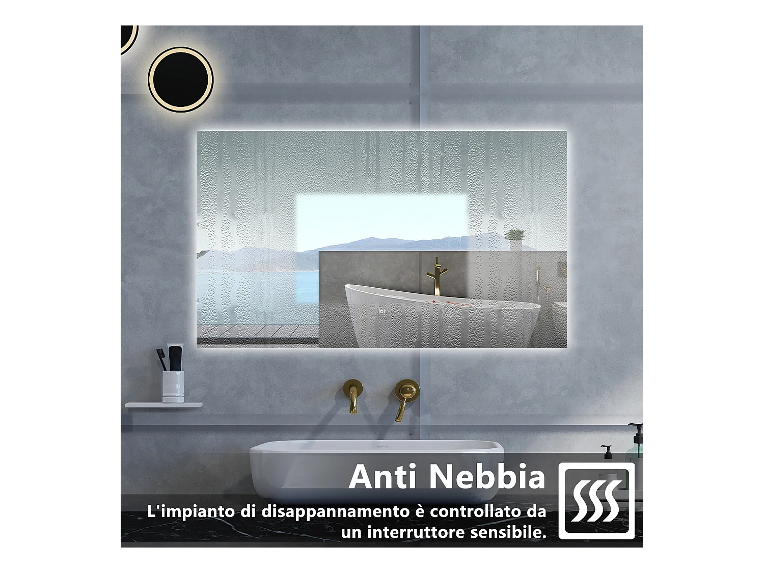 Specchio da bagno Rettangolare con 100x60cm,Memoria, Antifog,Regorabile,Retroilluminato,doppio interruttore,