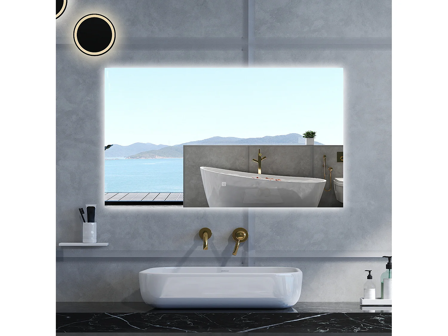 Specchio da bagno Rettangolare con 100x60cm,Memoria, Antifog,Regorabile,Retroilluminato,doppio interruttore,