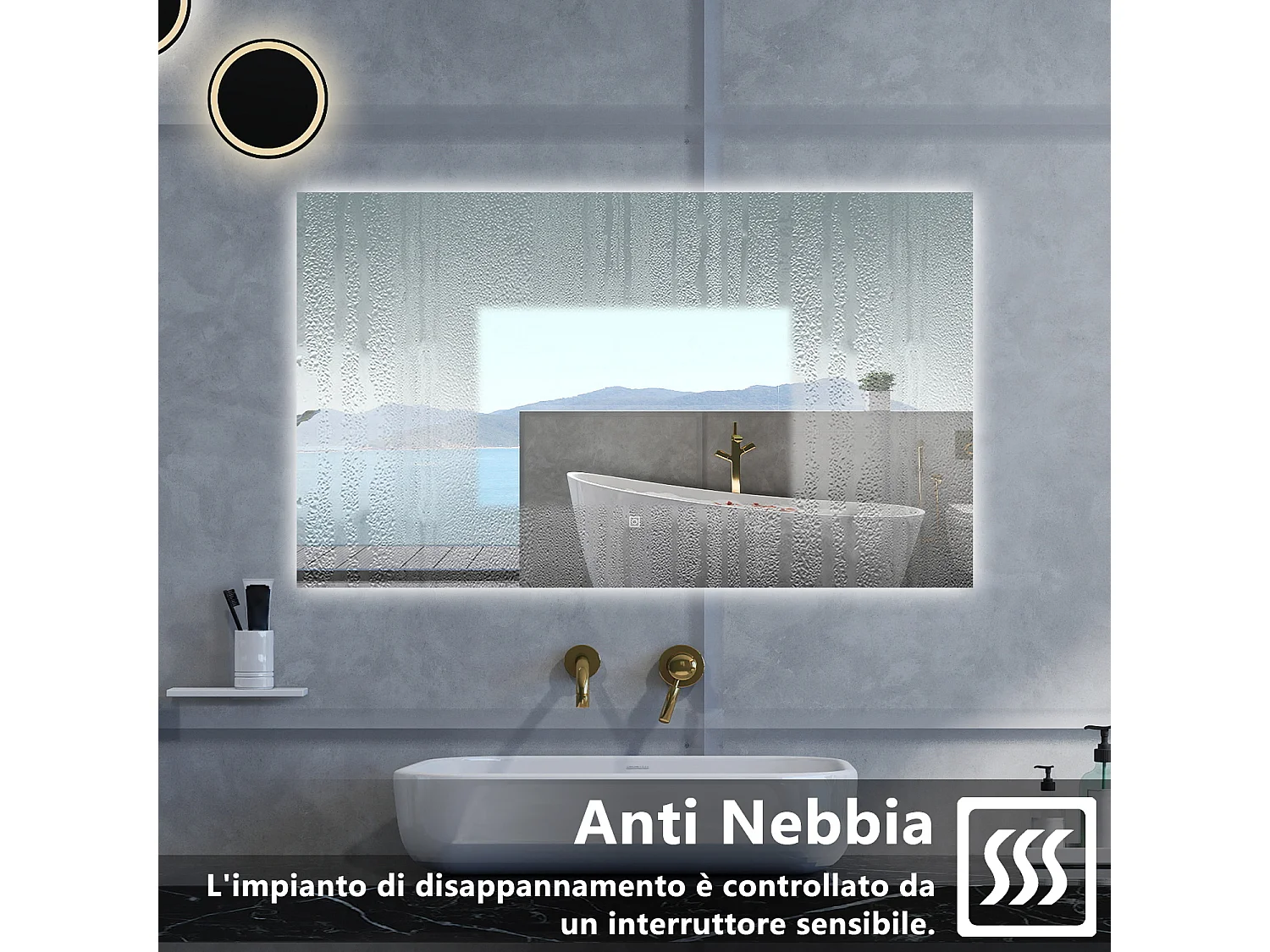 Specchio da bagno Rettangolare con 100x60cm,Memoria, Antifog,Regorabile,Retroilluminato,doppio interruttore,