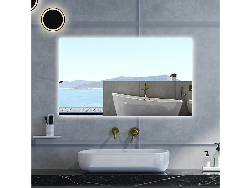 Specchio da bagno Rettangolare con 100x60cm,Memoria, Antifog,Regorabile,Retroilluminato,doppio interruttore,