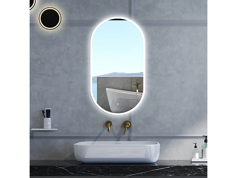 Specchio da bagno Ovale con 50x90cm,Memoria, Antifog,Regorabile,Retroilluminato,doppio interruttore,