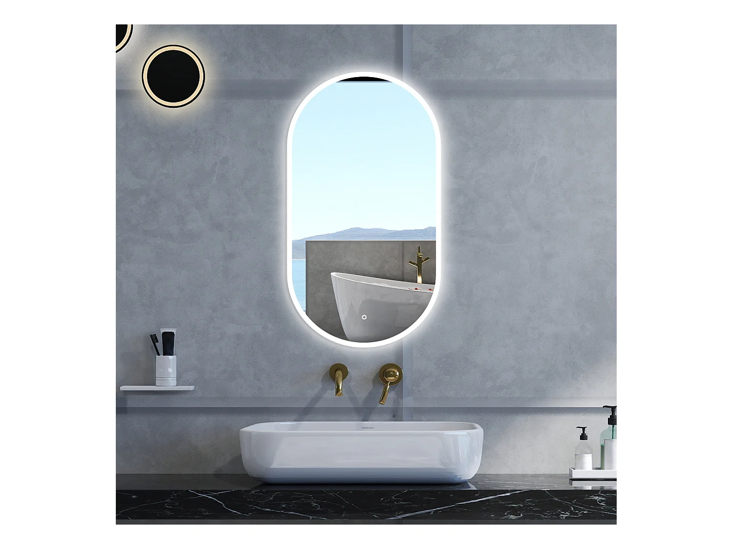 Specchio da bagno Ovale con 50x90cm,Memoria, Antifog,Regorabile,Retroilluminato,doppio interruttore,