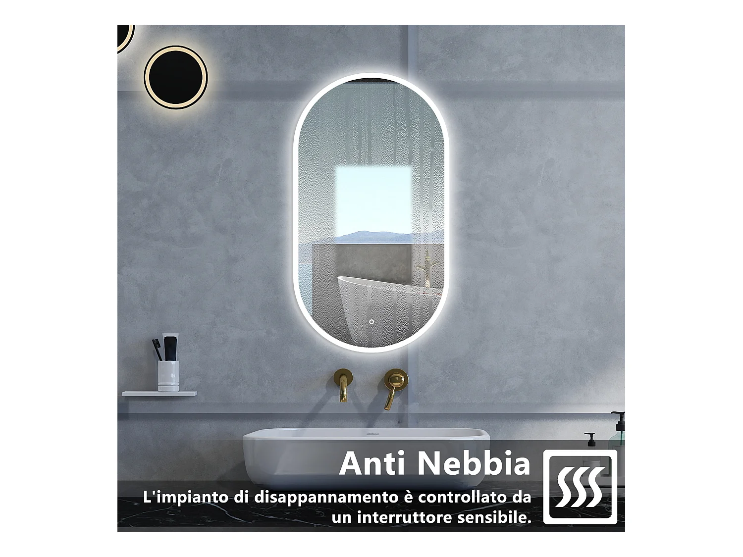 Specchio da bagno Ovale con 50x90cm,Memoria, Antifog,Regorabile,Retroilluminato,doppio interruttore,