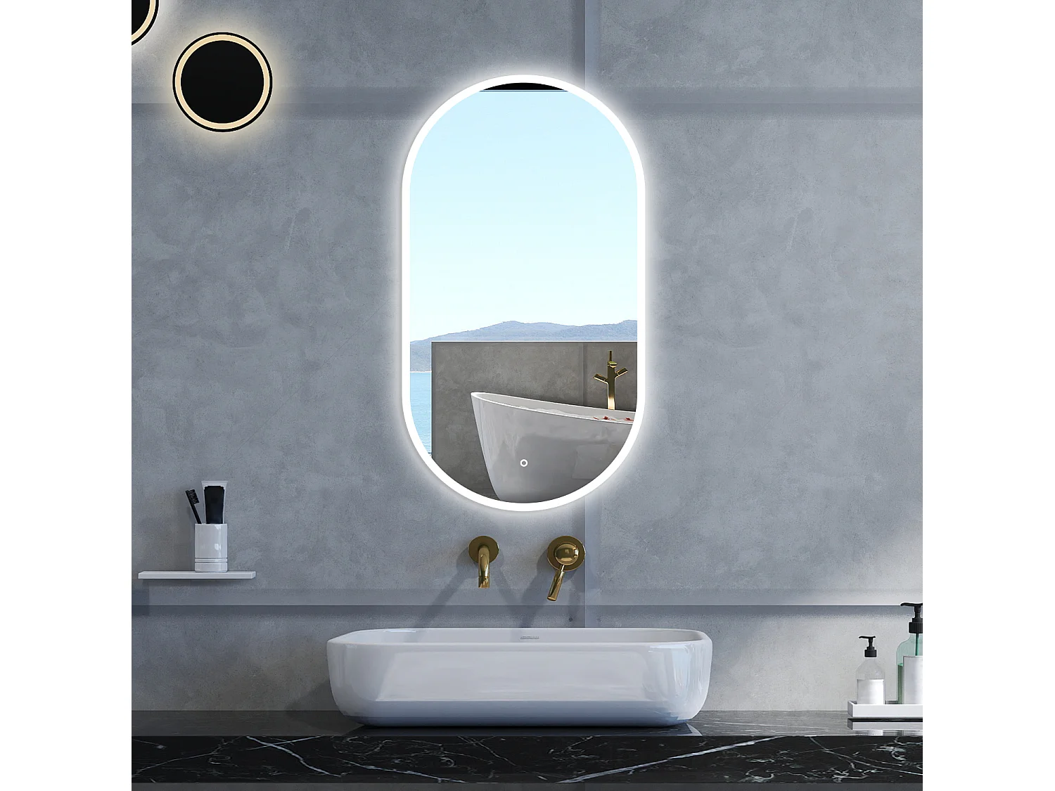 Specchio da bagno Ovale con 50x90cm,Memoria, Antifog,Regorabile,Retroilluminato,doppio interruttore,