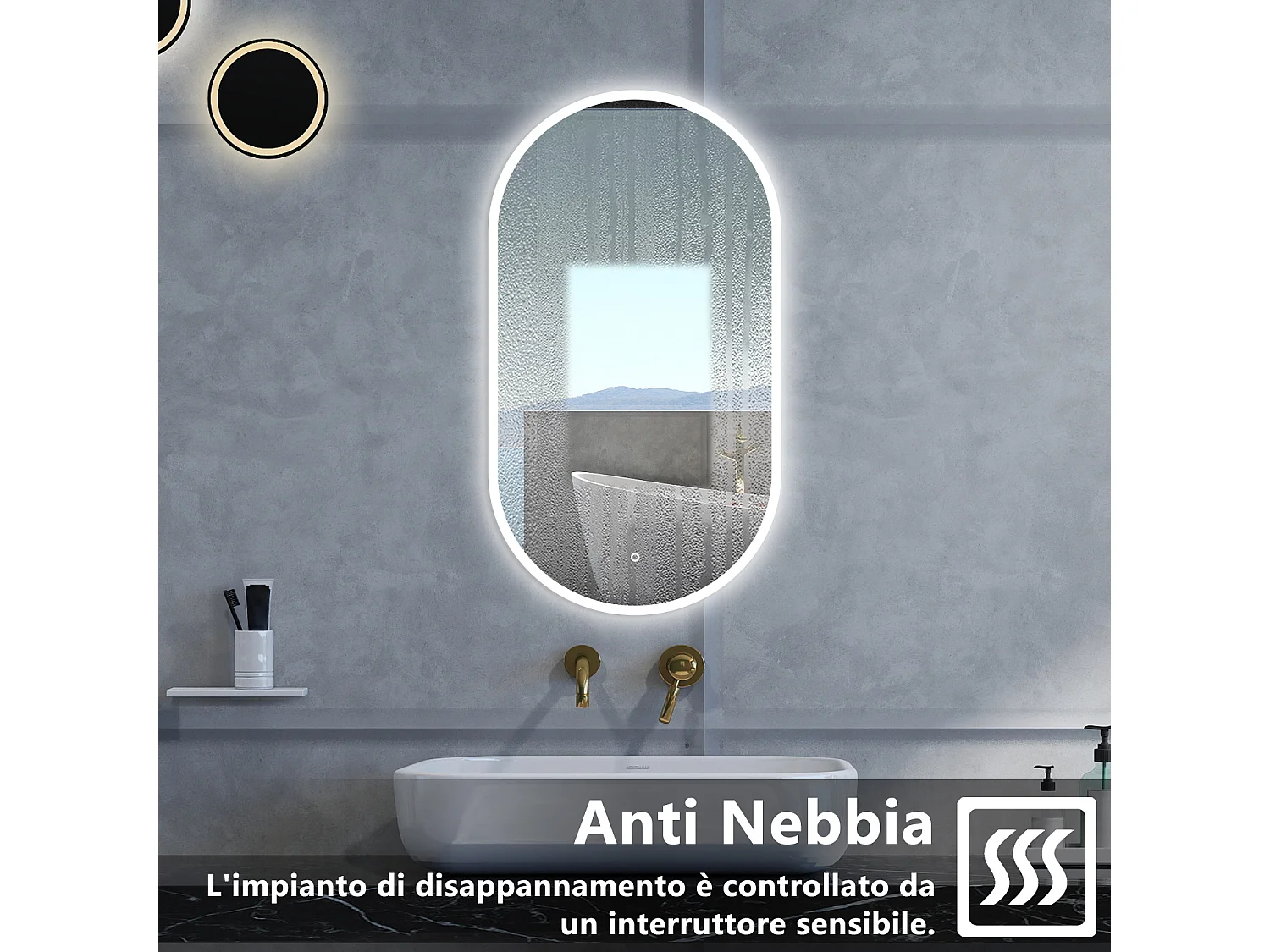 Specchio da bagno Ovale con 50x90cm,Memoria, Antifog,Regorabile,Retroilluminato,doppio interruttore,