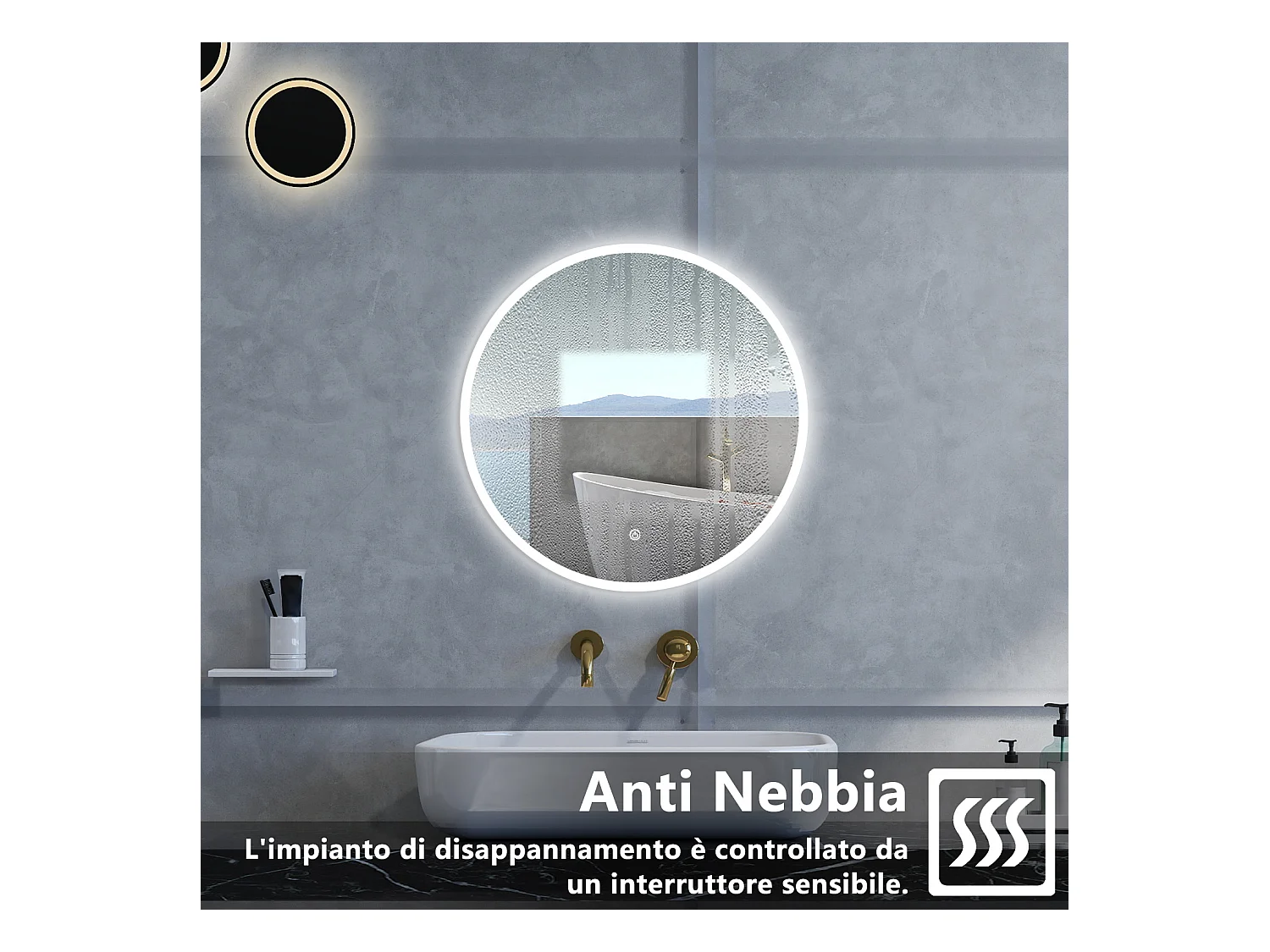 Specchio da bagno Rotondo con 80cm,Memoria, Antifog,Regorabile,Retroilluminato,doppio interruttore,