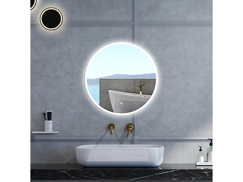 Specchio da bagno Rotondo con 80cm,Memoria, Antifog,Regorabile,Retroilluminato,doppio interruttore,