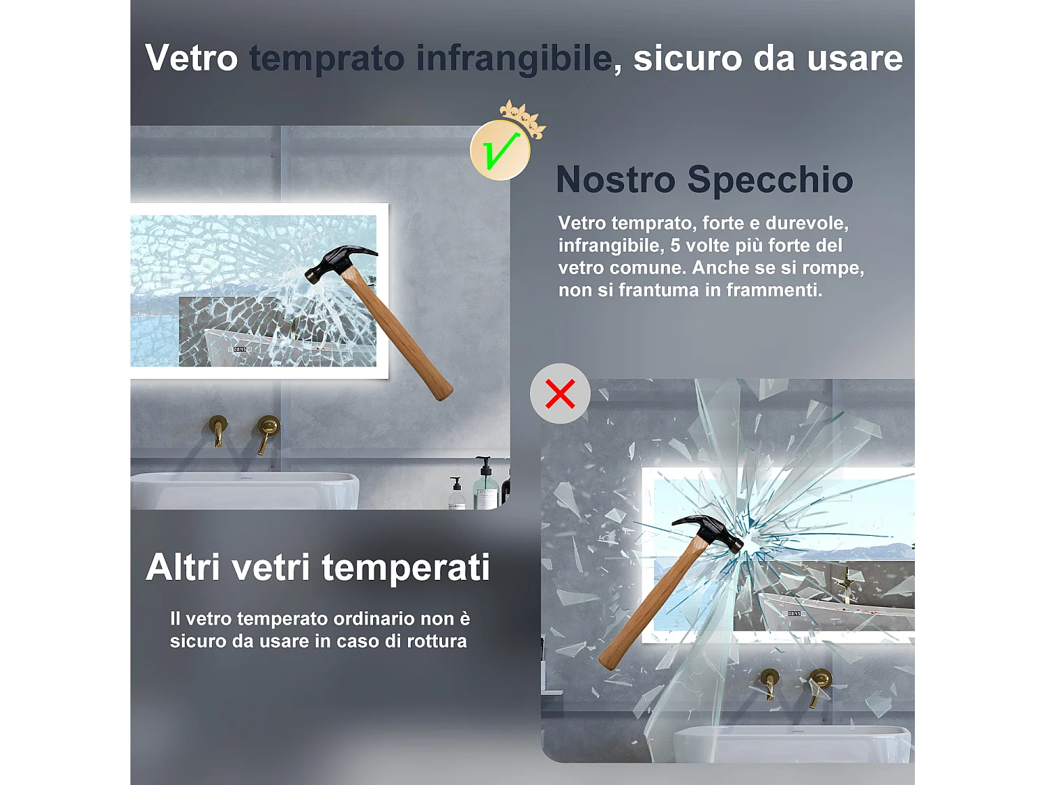 Specchio da bagno Rettangolare con 160x80cm,orologi,3 colori,Memoria, Antifog,Regorabile,Retroilluminato,doppio interruttore,