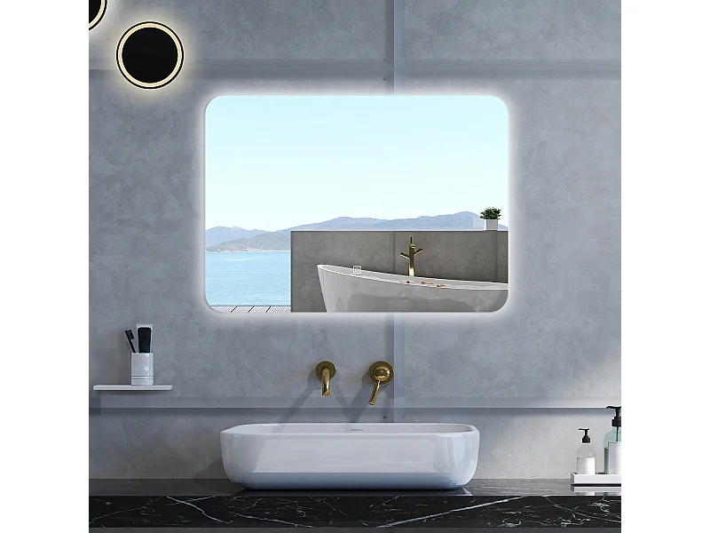 Specchio da bagno Rettangolare con 100x60cm,Memoria,Regorabile,Retroilluminato,doppio interruttore,HD temperato