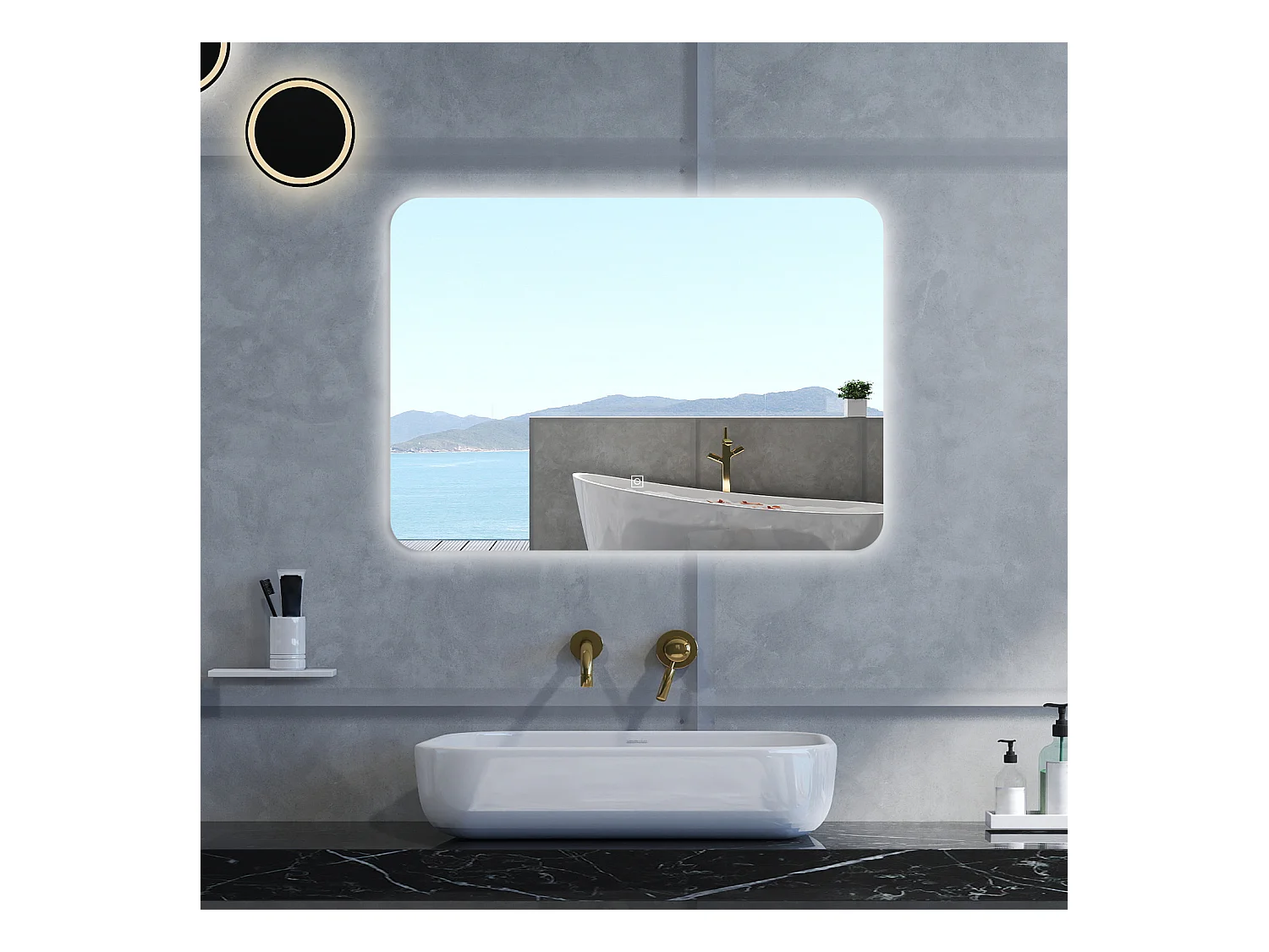 Specchio da bagno Rettangolare con 100x60cm,Memoria,Regorabile,Retroilluminato,doppio interruttore,HD temperato