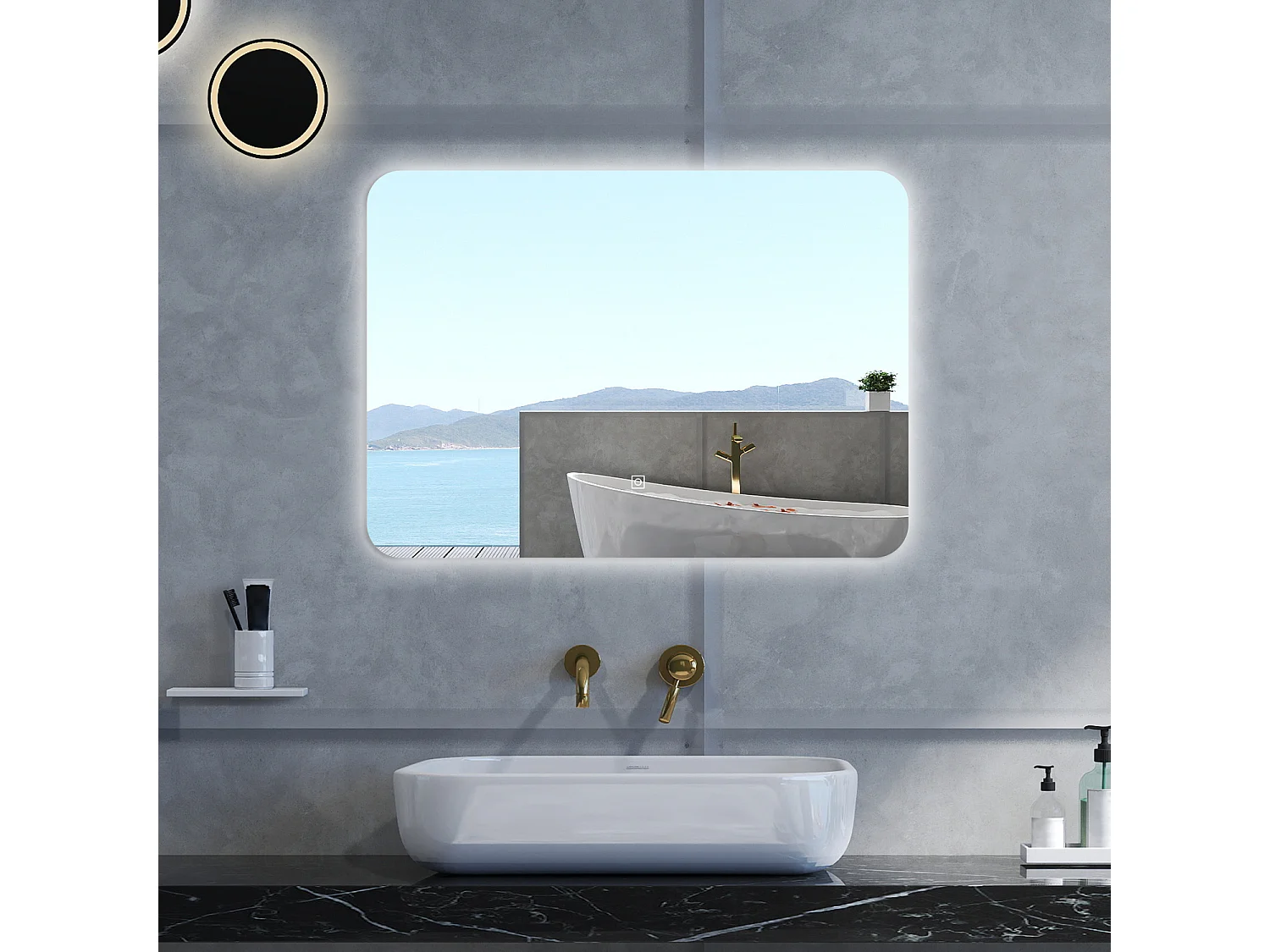Specchio da bagno Rettangolare con 100x60cm,Memoria,Regorabile,Retroilluminato,doppio interruttore,HD temperato