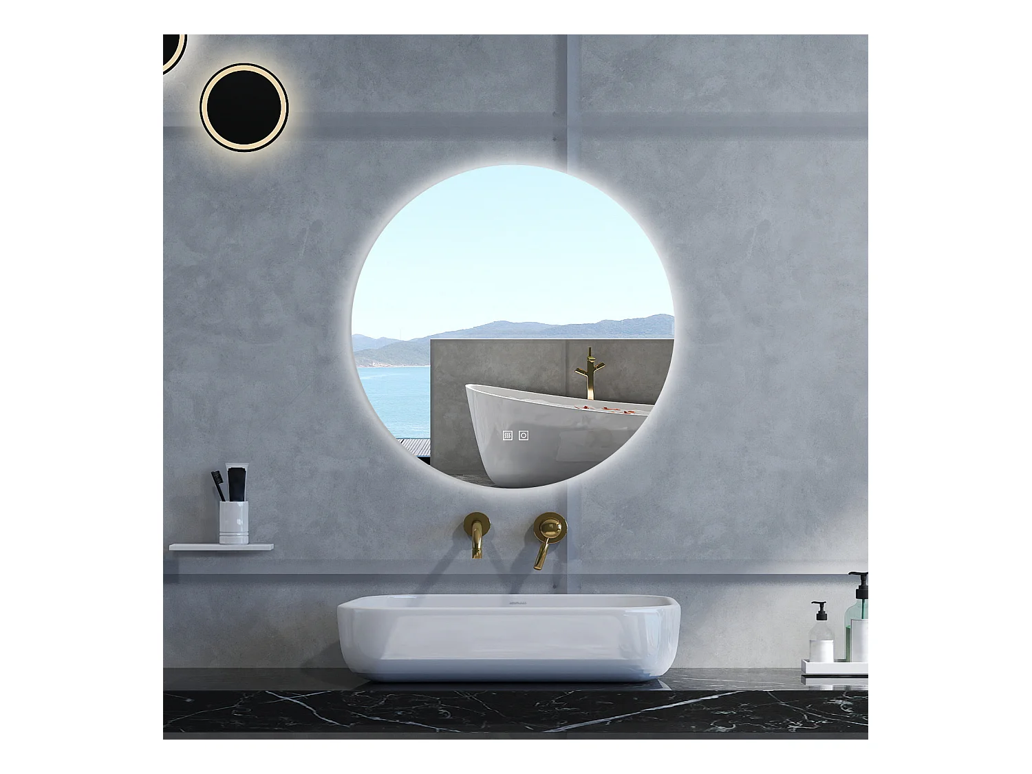 Specchio da bagno Rotondo con 90cm,3 colori,Memoria, Antifog,Regorabile,Retroilluminato,doppio interruttore,