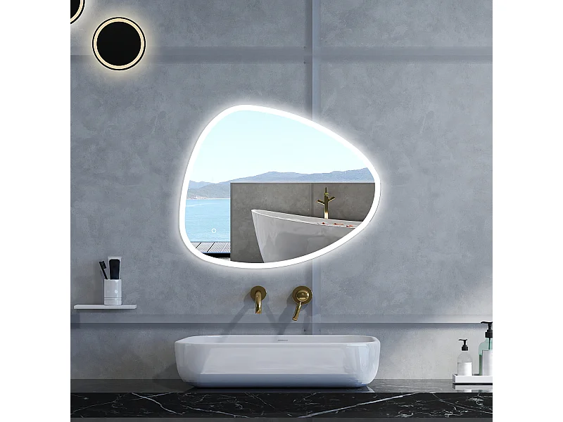 Specchio da bagno Asimmetrico con 80x650cm,3 colori,Memoria, Antifog,Regorabile,Retroilluminato,doppio interruttore,