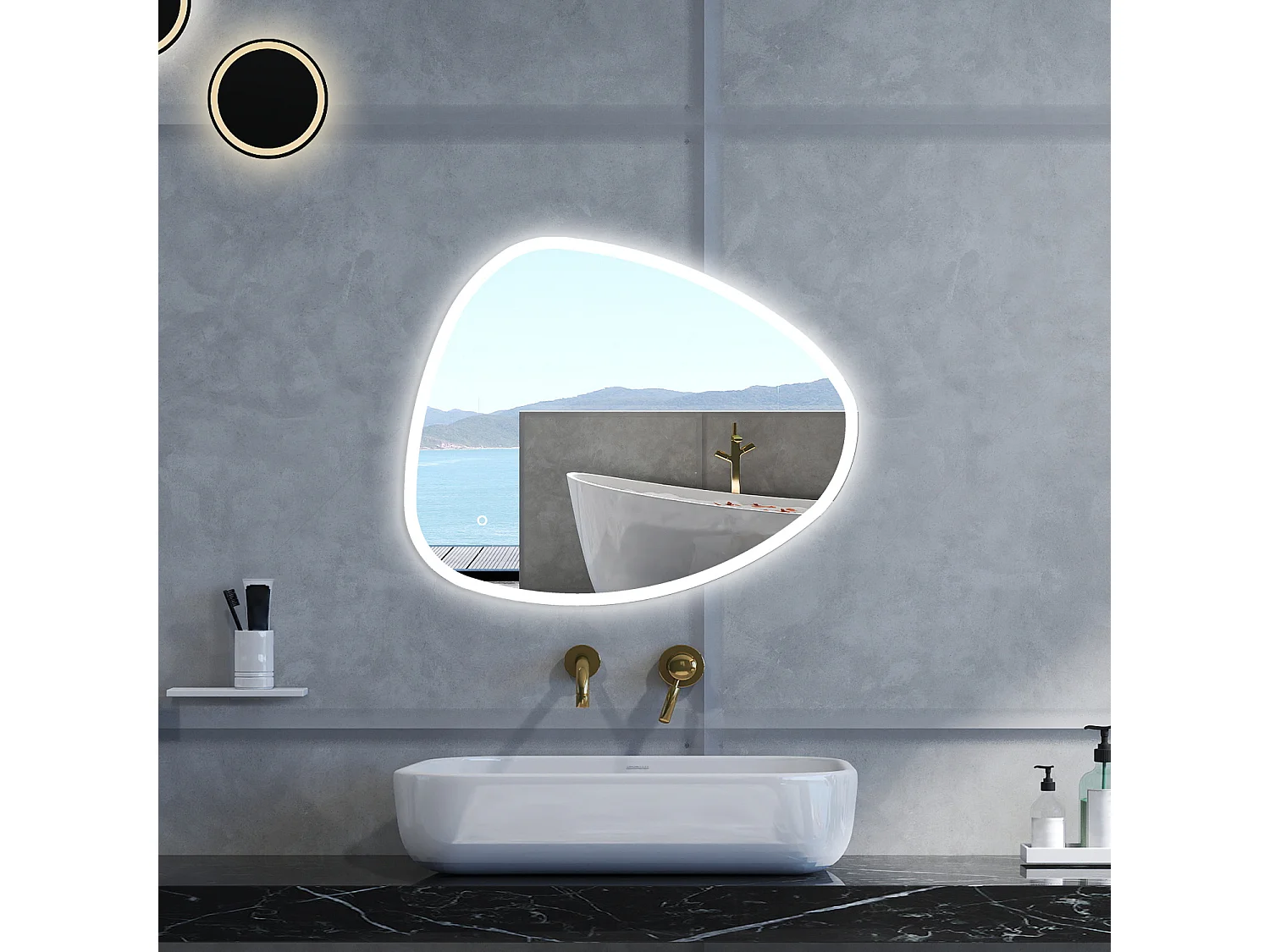 Specchio da bagno Asimmetrico con 80x650cm,3 colori,Memoria, Antifog,Regorabile,Retroilluminato,doppio interruttore,