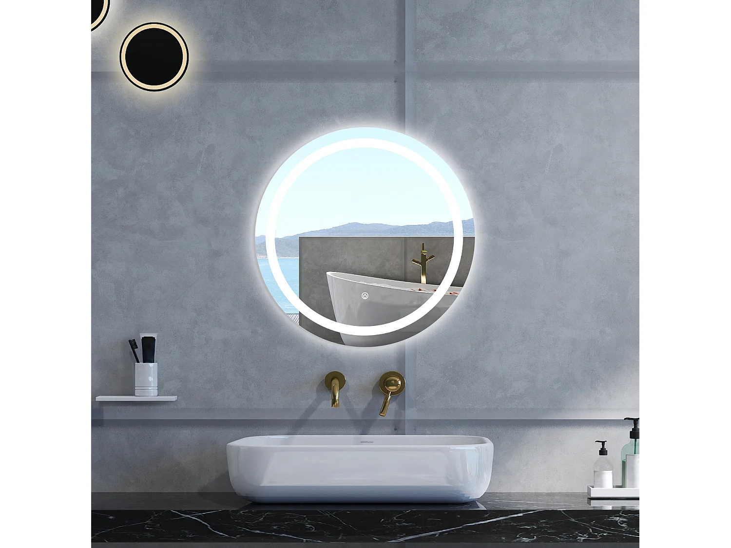Specchio da bagno Rotondo con 60cm,Memoria, Antifog,Regorabile,Retroilluminato,doppio interruttore,