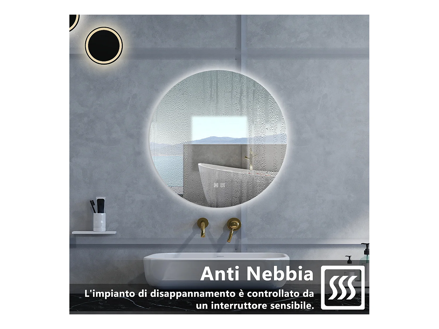 Specchio da bagno Rotondo con 100cm,3 colori,Memoria, Antifog,Regorabile,Retroilluminato,doppio interruttore,