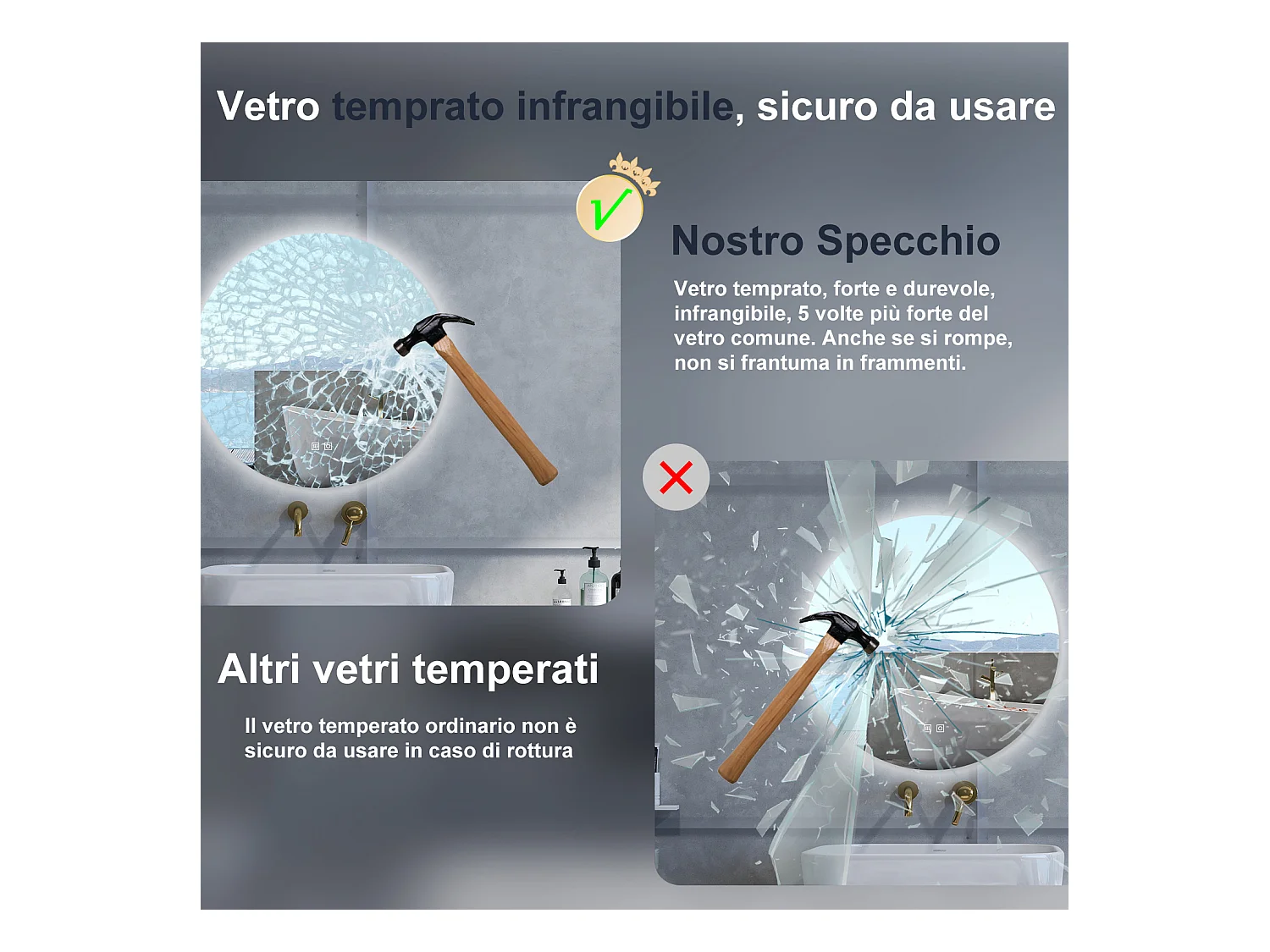 Specchio da bagno Rotondo con 100cm,3 colori,Memoria, Antifog,Regorabile,Retroilluminato,doppio interruttore,