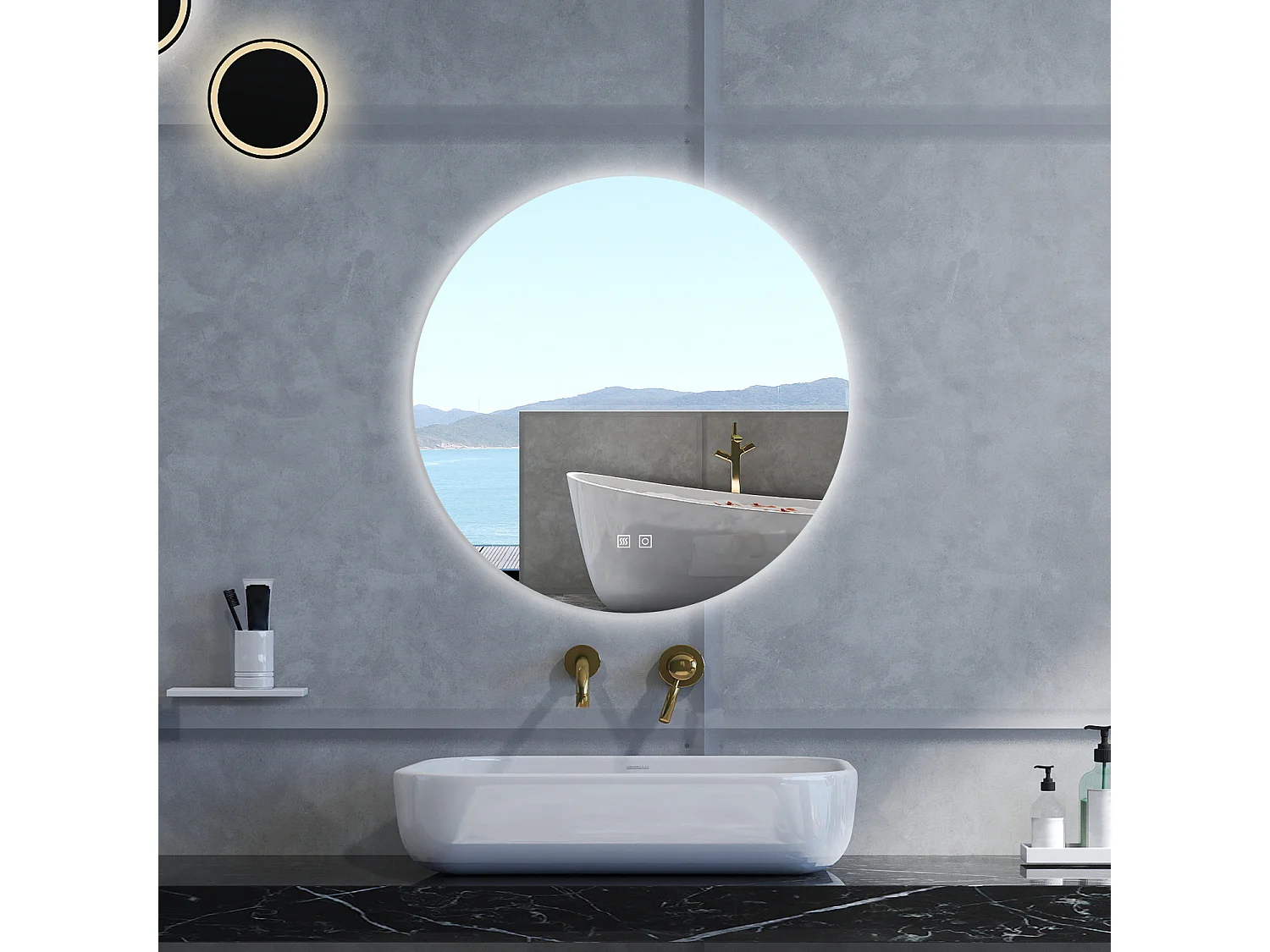 Specchio da bagno Rotondo con 100cm,3 colori,Memoria, Antifog,Regorabile,Retroilluminato,doppio interruttore,
