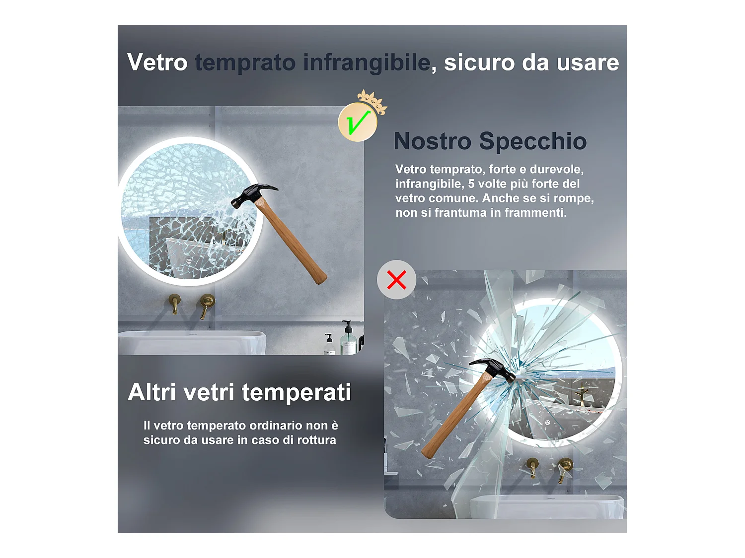 Specchio da bagno Rotondo con 100cm,3 colori,Memoria, Antifog,Regorabile,Retroilluminato,doppio interruttore,